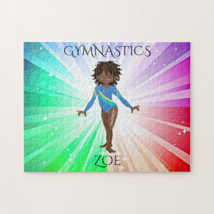 "GYMNASTICS" beleuchtet Rätsel mit Gymnast. Puzzle