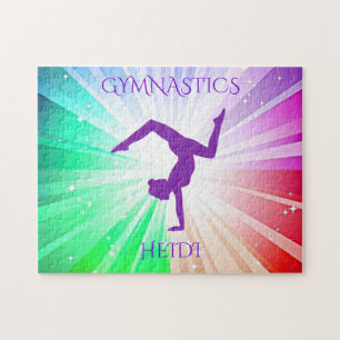 "GYMNASTICS" beleuchtet Rätsel mit Gymnast. Puzzle