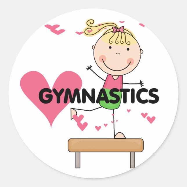 GYMNASTICS - Blond Girl Balance Beam Tshirts Runder Aufkleber (Vorderseite)