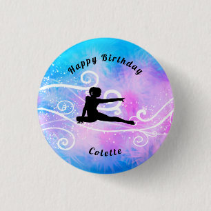 Gymnastics / Dance Happy Birthday Custom Swirl Button
