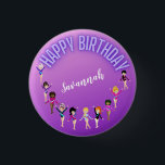 Gymnastics Friends "Happy Birthday" Lila Ombre Button<br><div class="desc">Gymnastik Freunde "Happy Birthday" Lila Ombre Party Design personalisiert mit dem Namen Ihres Turniers!</div>