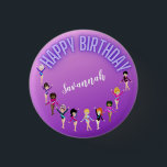 Gymnastics Friends "Happy Birthday" Lila Ombre Button<br><div class="desc">Gymnastik Freunde "Happy Birthday" Lila Ombre Party Design personalisiert mit dem Namen Ihres Turniers!</div>