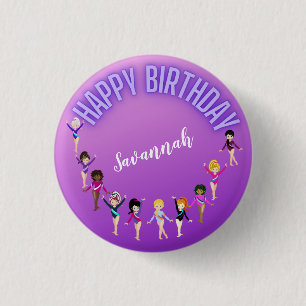 Gymnastics Friends "Happy Birthday" Lila Ombre Button