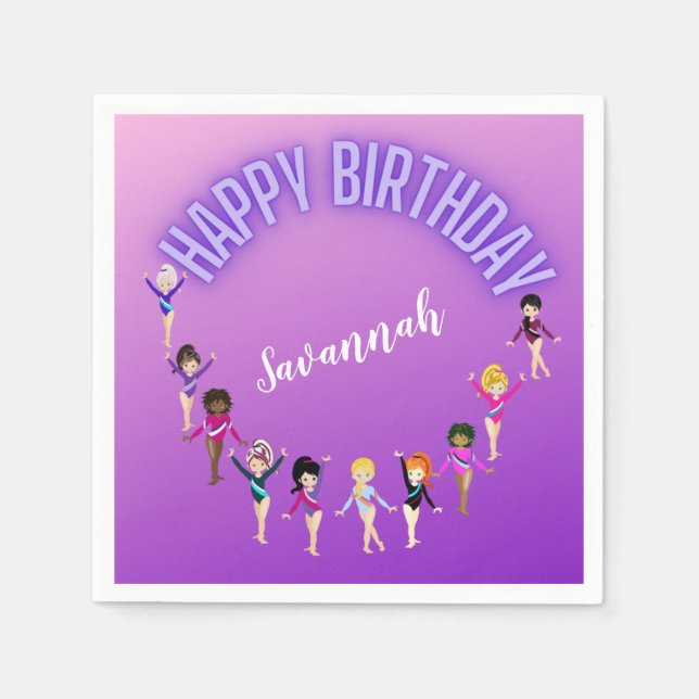 Gymnastics Friends "Happy Birthday" Lila Ombre Serviette (Vorderseite)