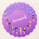 Gymnastics Friends "Happy Birthday" Lila Ombre Untersetzer<br><div class="desc">Gymnastik Freunde "Happy Birthday" Lila Ombre Party Design personalisiert mit dem Namen Ihres Turniers!</div>