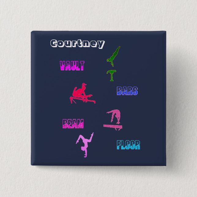Gymnastics Girls Events Button mit ihrem Namen (Vorderseite)