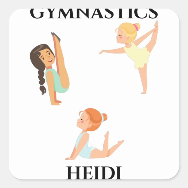 GYMNASTICS Mädchen personalisierte Aufkleber. Quadratischer Aufkleber (Vorderseite)