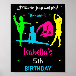 Gymnastics welcome party sign Tumbling Party Decor Poster