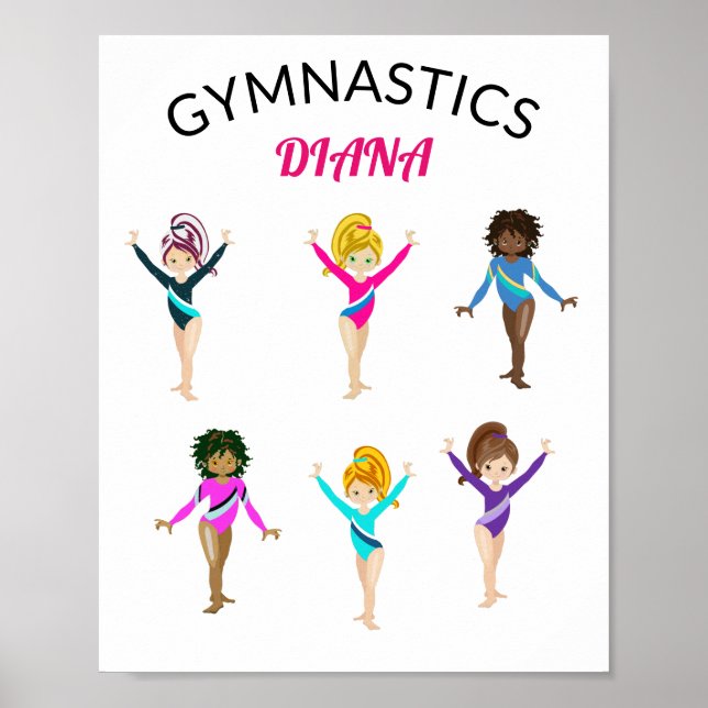 Gymnastik 6 Girls Personalisiert Gymnast Poster (Vorne)