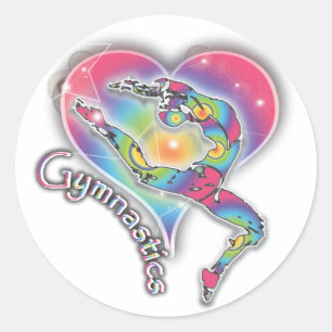 Gymnastik-Aufkleber mit Herzen und Regenbogen Runder Aufkleber