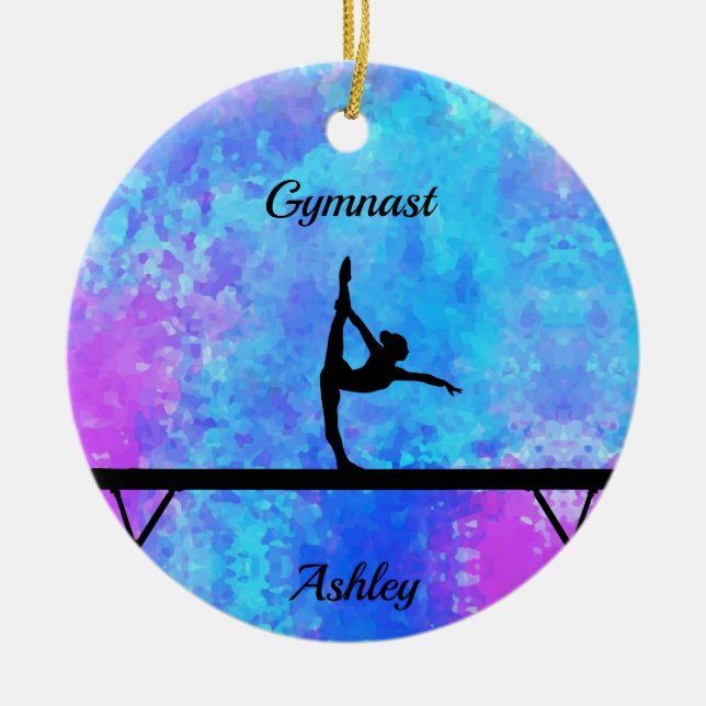 Gymnastik Beam Watercolor Keramik Ornament (Vorne)