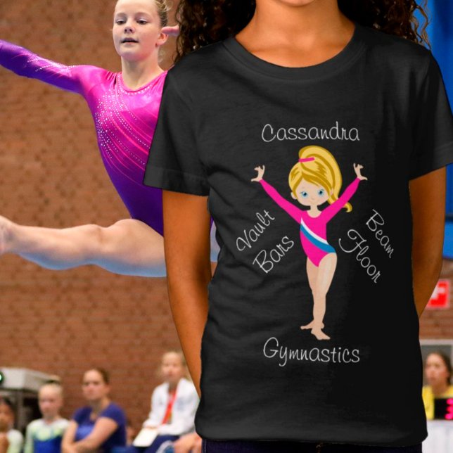 Gymnastik Blonde, blaue Augen, rosa Leotard T-Shirt (Von Creator hochgeladen)