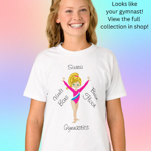 Gymnastik Blonde, grüne Augen, rosa Leotard T-Shirt