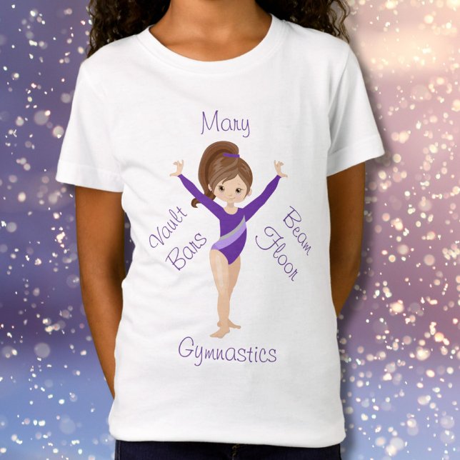 Gymnastik Brünett, braune Augen, Lila Leotard T-Shirt (Von Creator hochgeladen)