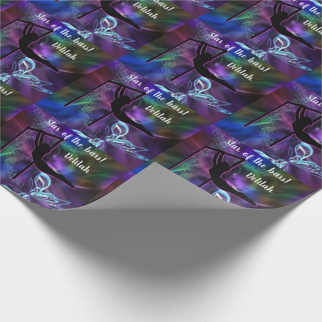 Gymnastik Butterfly Star der Bars Personalisiert Geschenkpapier (Ecke)