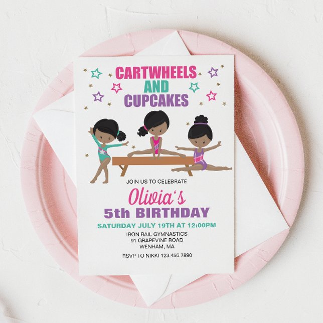 Gymnastik Cartwheels and Cupcakes Birthday Invita Einladung (Von Creator hochgeladen)
