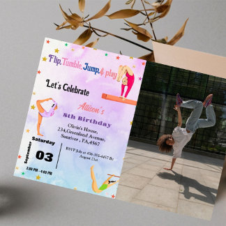 Gymnastik Cartwheels Geburtstagsparty Einladung