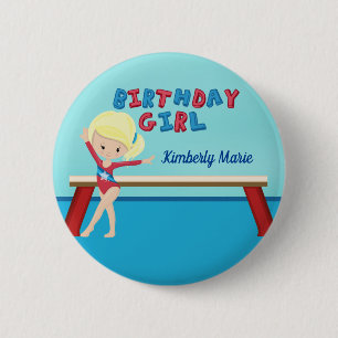 Gymnastik Custom Blonde Girl Geburtstagsparty Button