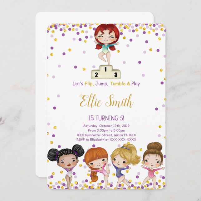 Gymnastik Einladung zum Geburtstag (Vorne/Hinten)