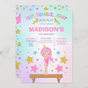 Gymnastik-Einladungunicorn-Gymnastik-Party Einladung
