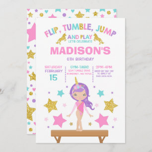 Gymnastik-Einladungunicorn-Gymnastik-Party Einladung