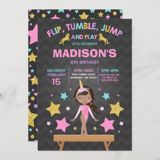 Gymnastik-Einladungunicorn-Gymnastik-Party Einladung (Vorne/Hinten)