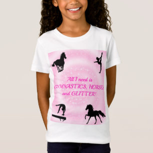 Gymnastik für Mädchen, Pferde, Glitzer T - Shirt