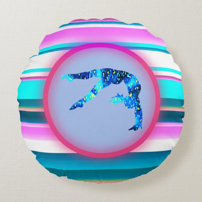 Gymnastik für Mädchen, Power Tumbling, Handspring Rundes Kissen (Vorderseite)