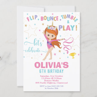 Gymnastik Geburtstag Einhorn Girl Gymnastik Party Einladung