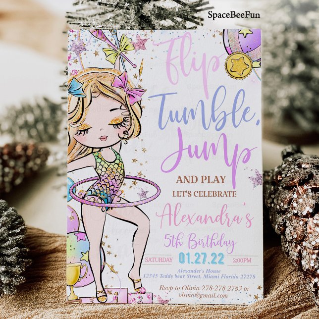 Gymnastik Geburtstag Einladung Party Gymnastik ( Gymnastics Birthday Invitation Party  Gymnastics Invites Mermaid Gymnastics  )