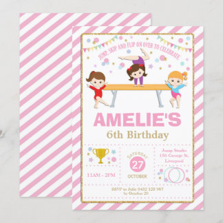 Gymnastik Geburtstag Tanz Party Girl Pink und Gold Einladung