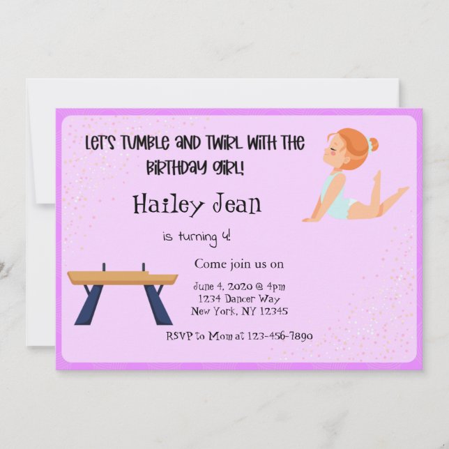 Gymnastik Geburtstagsparty Einladung (Vorderseite)