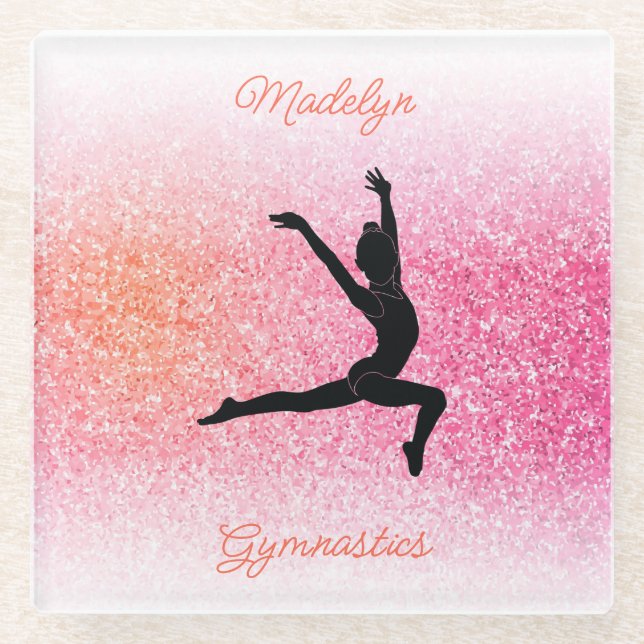 Gymnastik Girl in Gymnast Leotard Rosa Mandarine Glasuntersetzer (Vorderseite)