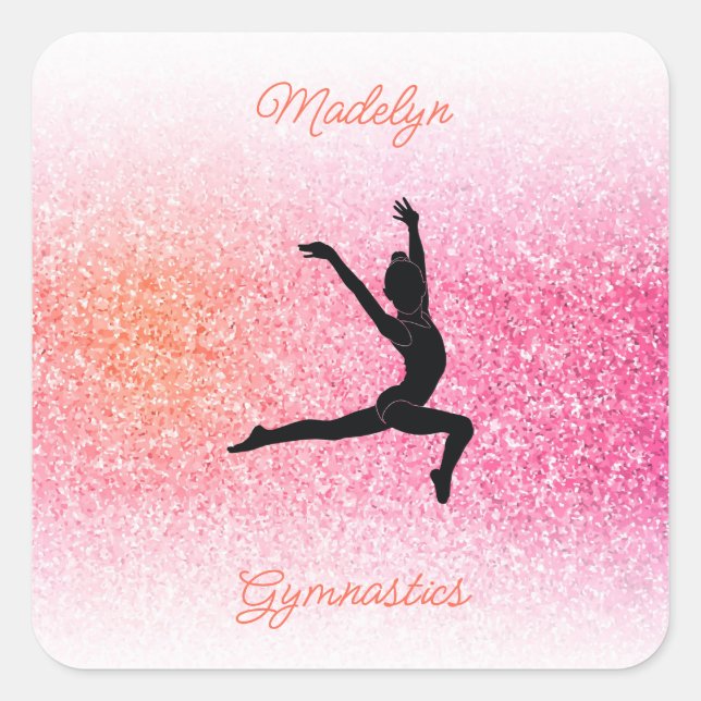 Gymnastik Girl in Gymnast Leotard Rosa Mandarine Quadratischer Aufkleber (Vorderseite)