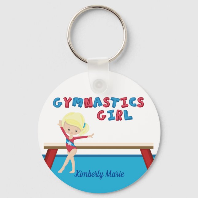 Gymnastik Girl Niedlich Blonde Gymnast Personalisi Schlüsselanhänger (Vorderseite)