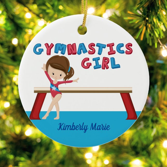 Gymnastik Girl Niedlich Blue Monogram Gymnast Keramik Ornament (Von Creator hochgeladen)