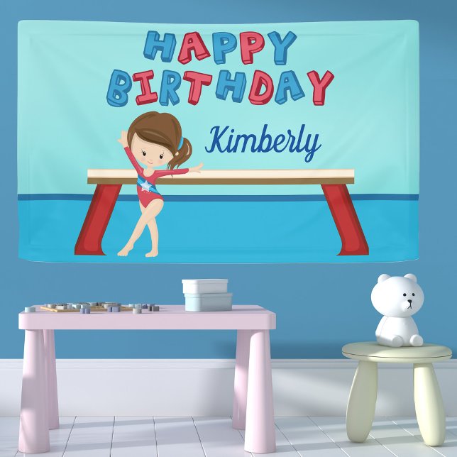 Gymnastik Girl Niedlich Custom Happy Birthday Part Banner (Von Creator hochgeladen)