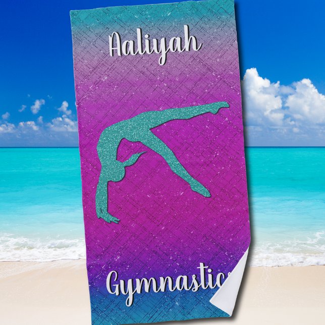 Gymnastik Girl Turquoise Magenta Ombre Strandtuch (Gymnastics Girl Turquoise Magenta Ombre Beach Towel)