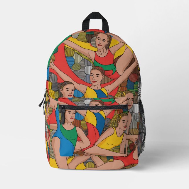 Gymnastik Girls Acro Dancers buntes Muster Bedruckter Rucksack (Vorderseite)