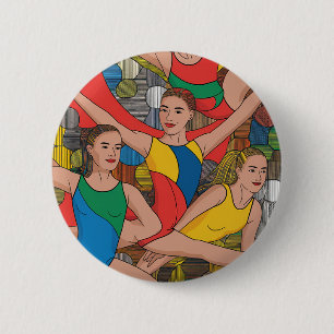 Gymnastik Girls Acro Dancers buntes Muster Button