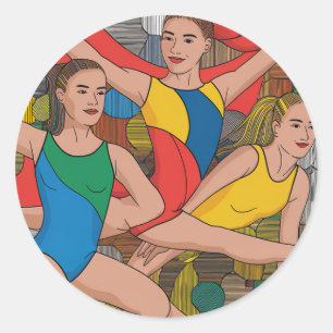 Gymnastik Girls Acro Dancers buntes Muster Runder Aufkleber