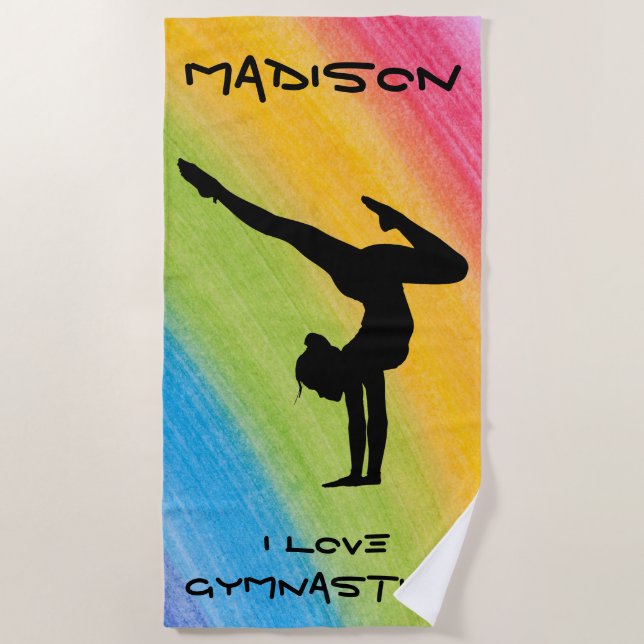 Gymnastik Handstand Rainbow Funky Sketch Schriftar Strandtuch (Vorderseite)