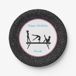 Gymnastik "Happy Birthday" Black Sparkle Pappteller