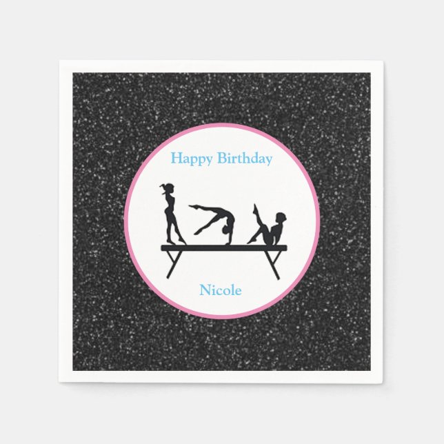 Gymnastik "Happy Birthday" Black Sparkle Serviette (Vorderseite)
