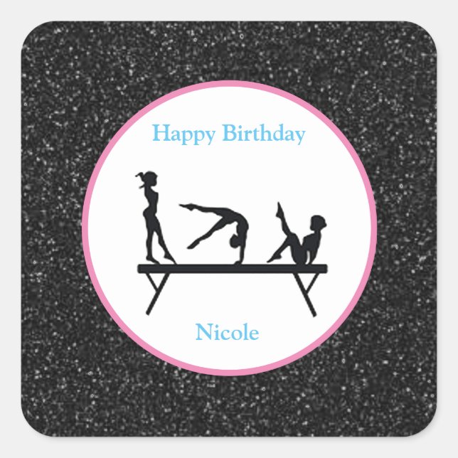 Gymnastik "Happy Birthday" Black Sparkle Stickers (Vorderseite)