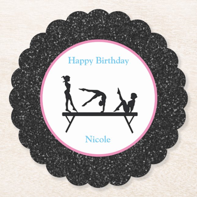Gymnastik "Happy Birthday" Black Sparkle Untersetzer (Vorderseite)