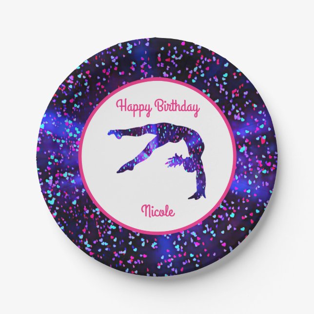 Gymnastik "Happy Birthday" Handspring Herzen Pappteller (Vorderseite)