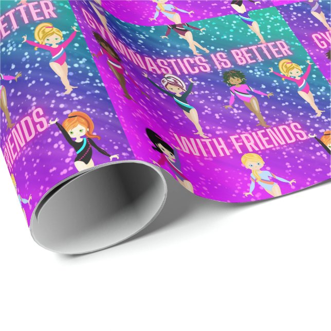 Gymnastik ist besser mit Freunden Super Sparkle Geschenkpapier (Rolleneckpunkt)