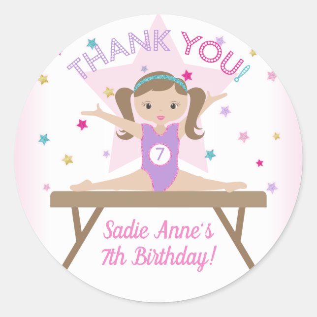 Gymnastik Jump Birthday Party Red Hair Vielen Dank Runder Aufkleber (Vorderseite)