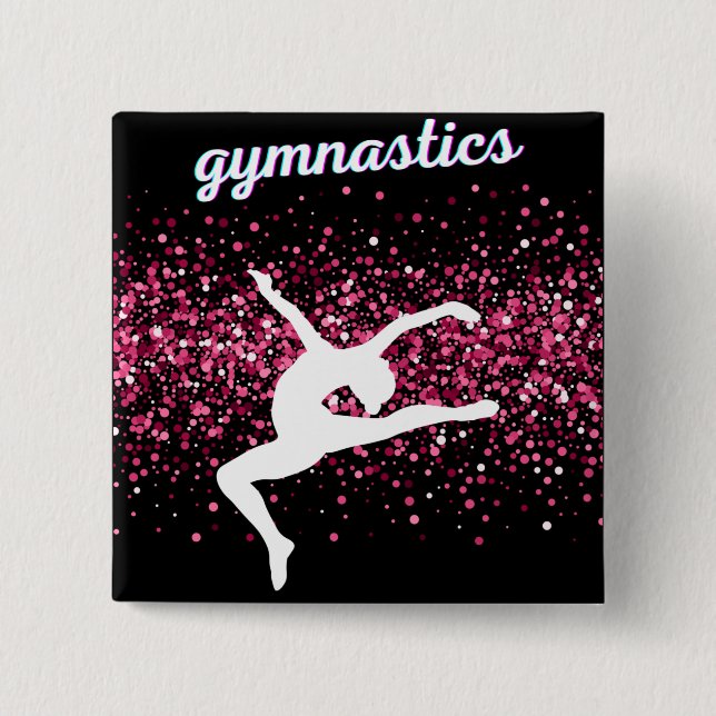 Gymnastik Leap Pink Glitzer Button (Vorderseite)